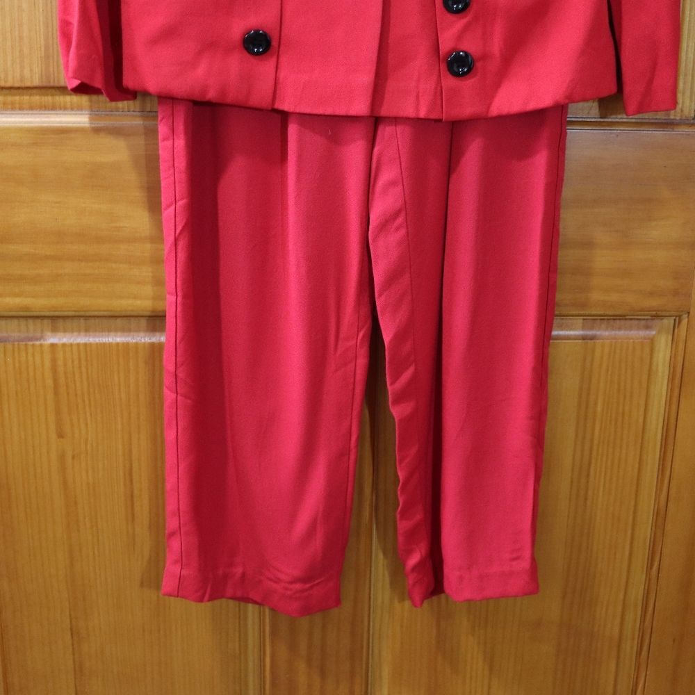 Taurus II Vintage 80s Red Black Trim Pantsuit Womens 10 Retro Power Suit Set - Picture 7 of 16